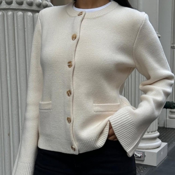 Quince Sweaters - NWT Quince 100% Cashmere Structured Cardigan, Ivory, S